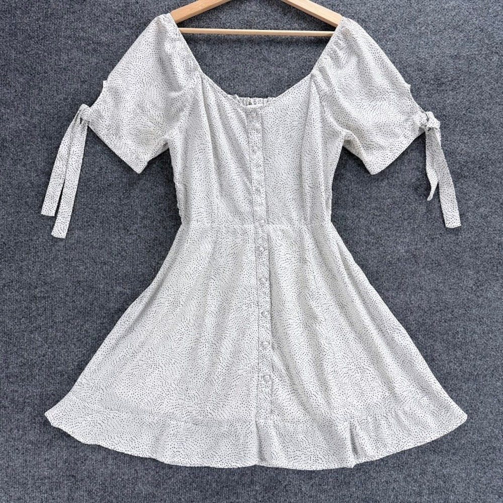Sienna Sky White Black Polka Dot‎ Smocked Mini Dress Medium 02CDR1021